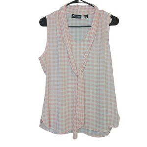 NEW YORK & CO Womens S Pink Gingham 7th Avenue Design Studio Sleeveless Blouse